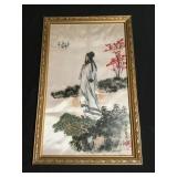 Vintage Asian watercolor painting on silk