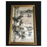 Vintage Asian watercolor painting on silk
