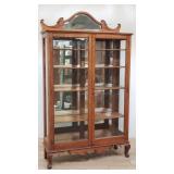 Vintage oak mirrored back display cabinet with
