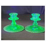 Pair of uranium glass candlesticks