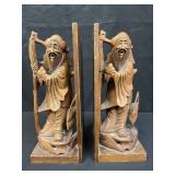 Vintage hand-carved Chinese figural wood bookends