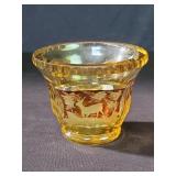 Vintage Bohemian amber glass bowl with engraved