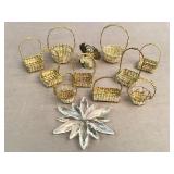 Group of vintage brass- and silver-wire baskets