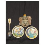 Lot of 4 Disney collectibles spoon , 2 plates,