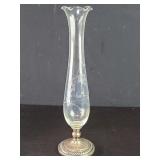 Sterling silver weighted base glass bud vase
