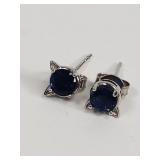 Sterling silver with blue stone cat stud earrings
