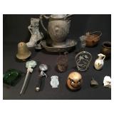 Vintage old items sprinkler, caldron, Jesus bust