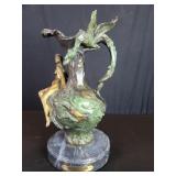 Signed Debut bronze nude woman and dragon vase