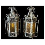 Vintage Spanish-style wrought iron hanging lamps