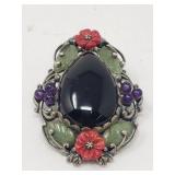 Sterling silver, onyx, jadeite, and gemstone