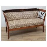 Biedermeier-style cherry veneer upholstered bench