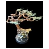 Heavy, signed bronze bonsai tree sculpture