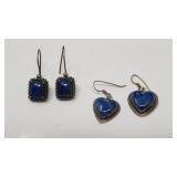 Two pairs of sterling silver and lapis lazuli