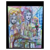 Large Grace Morai signed watercolor painting