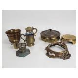 Vintage brass planter, pitcher, mug, lidded pot,