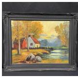 Framed oil on canvas painting