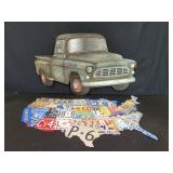 Metal 1966 Chevy truck and U.S.A. map wall