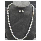 18" 14K Gold Peacock Pearl Necklace and Earrings.