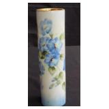 Signed hand painted cylindrical porcelain vase