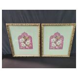 Pair of floral beaded wall plaques  l