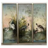 3 framed oil on canvas ornithological paintings