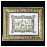 Framed vintage Persian-style watercolor painting