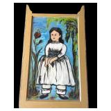 Vintage framed reverse glass painting