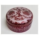 Bohemian ruby red etched glass covered box