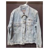 Eddie Bauer denim jacket with Marvel patches