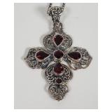 Sterling silver Gothic filigree and garnet cross