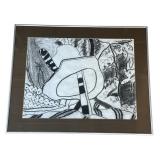 Framed Abstract charcoal drawing