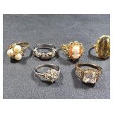 3 Sterling rings marked 925, and 3 costume