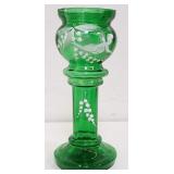 Vintage art glass vase with hand painted white