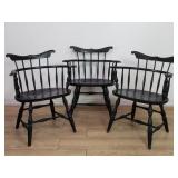 3 vintage ebonized barrel back arm chairs