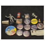 Lot of assorted collectibles pins, figures etc