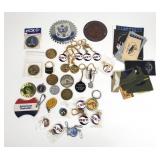 Group of aviation keychains, vintage patches,