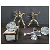 Pair of folk scrap metal art figures, vintage