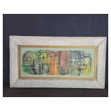Mid century signed mixed media abstract style on