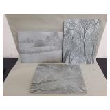 Three engraved metal sheets