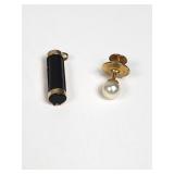 14k gold mezuzah pendant and 1 pearl earring