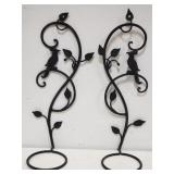 Pair of wrought iron wall plant brackets with bird