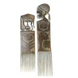 Pair of African tribal wood combs