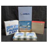 Five 1:400 scale die-cast model airplanes
