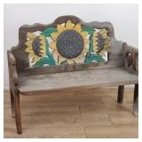 Vintage hand carved wood bench with hand painted