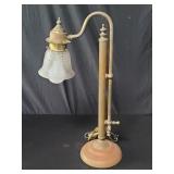 Victorian style brass table lamp with frosted