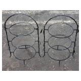 Pair of vintage 3-tier iron plate stands with
