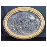 Antique signed framed repousse silver plate wall