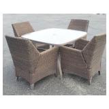 5-piece patio set, 4 wicker chairs and metal