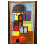 Framed, signed ceramic tile artwork