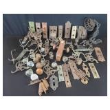 Group of antique hinges, door knobs wall hooks